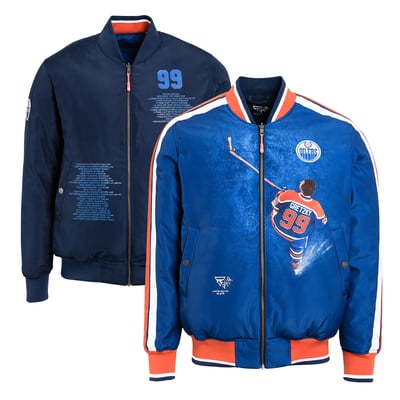 Wayne Gretzky Edmonton Oilers FE Reversible Full-Zip Bomber Jacket - Royal/Navy